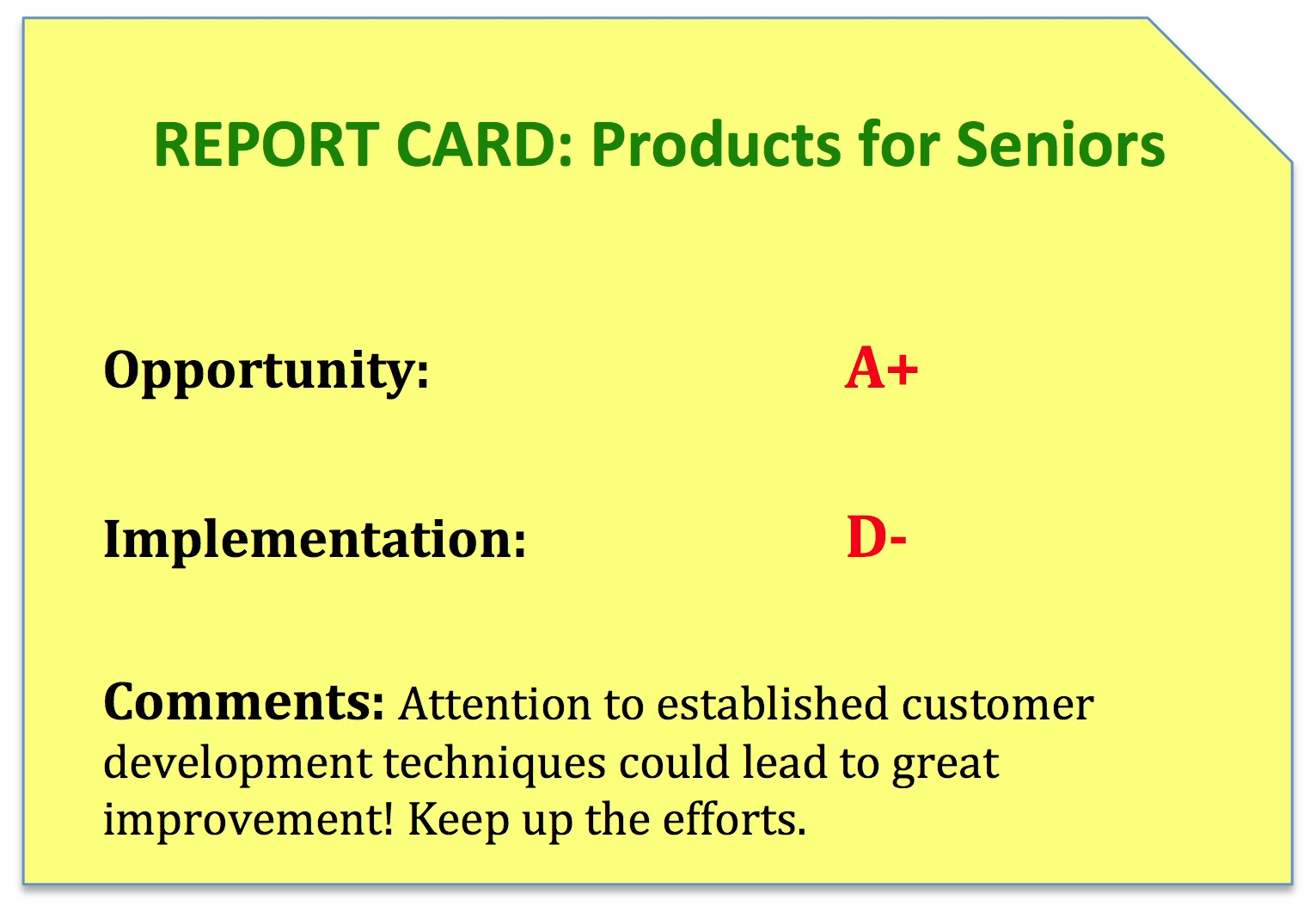 Products for Seniors: report card